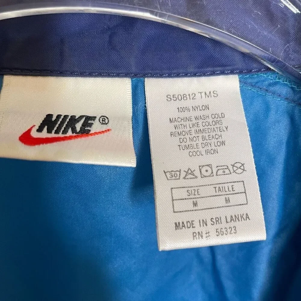VTG 90’s Nike Full Zip Windbreaker Jacket Teal Navy Blue Nylon Zip Size Medium M